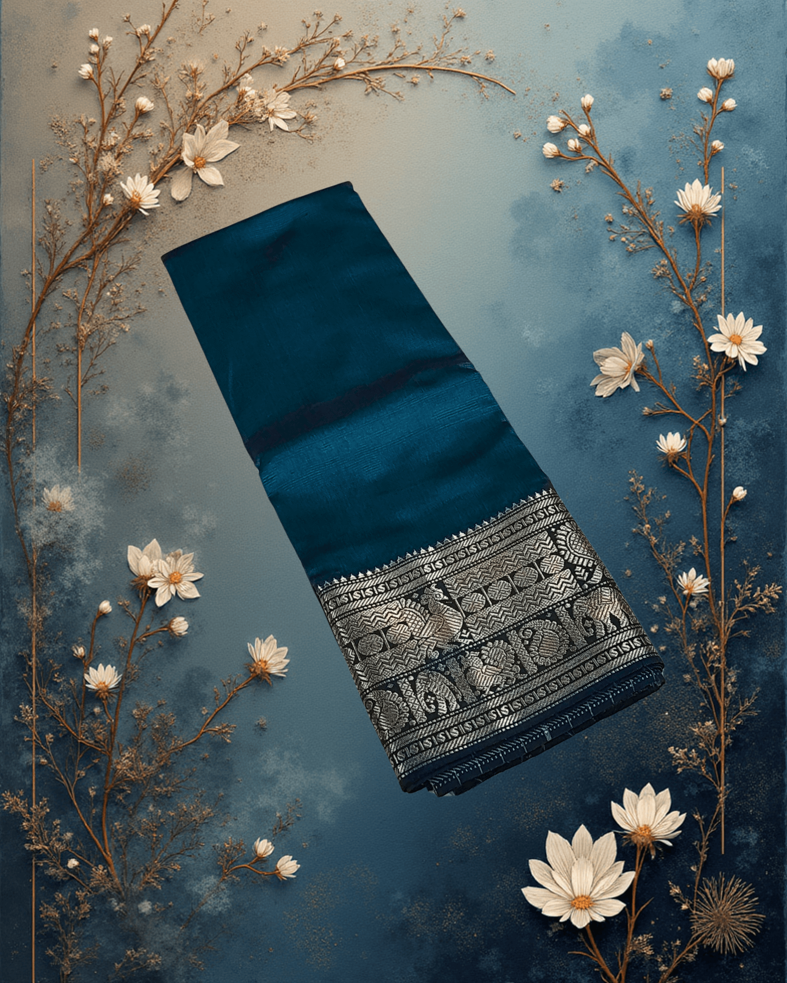 Regal Peacock Green: Premium Art Silk Saree with Silver Kanchi Border | Festive Edition - Image 5