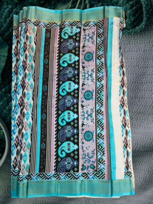 Peacock Blue Digital Print Saree with Jari Border ? Elegant Geometric Design