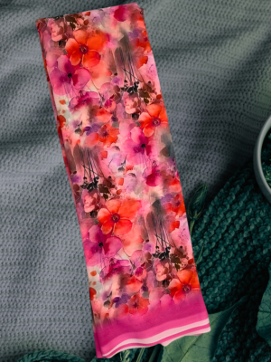 Rose Pink Floral Georgette Saree ? Multicolour Artistic Print