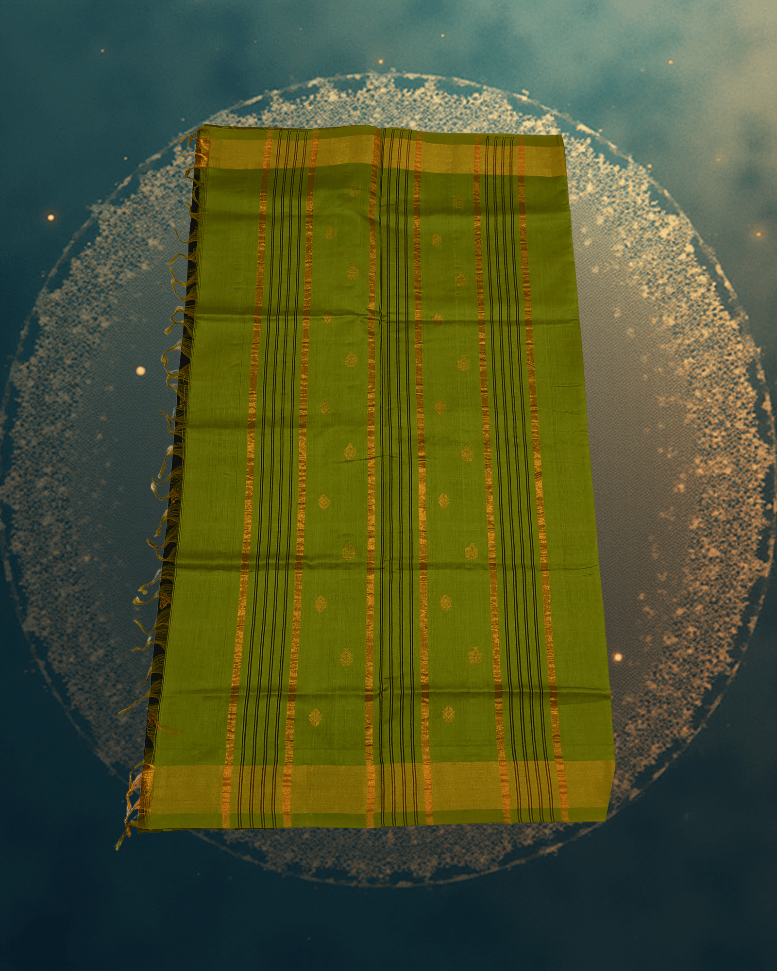 Elegant Half Pattu Black & Parrot Green Gadi Buttah Saree - Image 3