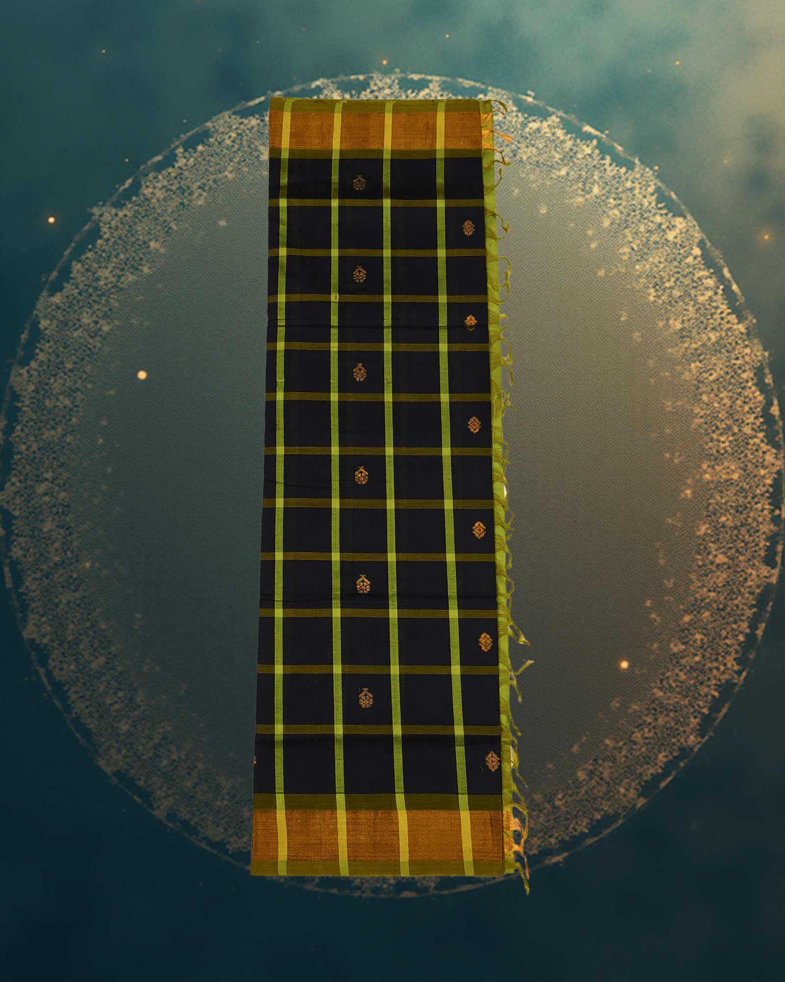 Elegant Half Pattu Black & Parrot Green Gadi Buttah Saree - Image 5