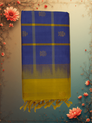 Royal Blue & Golden Yellow: Half Pattu Saree with Gadi Buttah | Traditional Classic