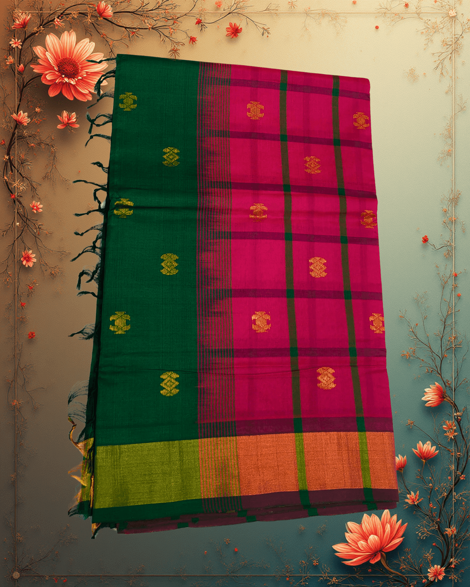 Regal Burgundy & Forest Green: Half Pattu Saree with Gadi Buttah | Wedding Collection - Image 3