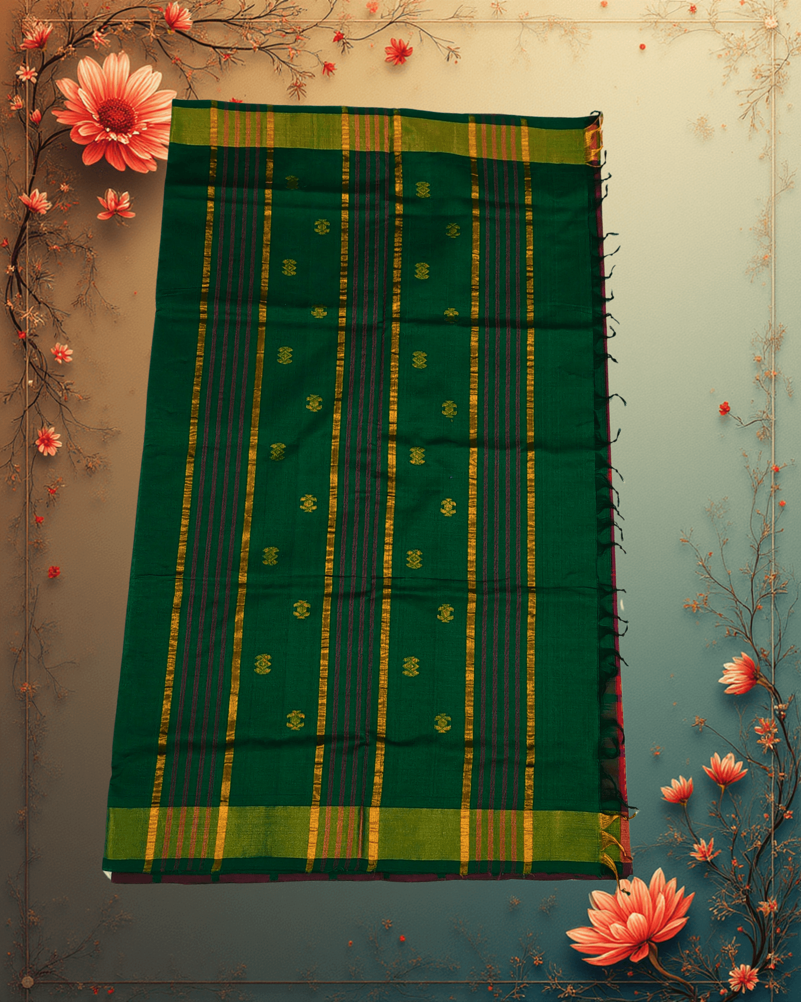 Regal Burgundy & Forest Green: Half Pattu Saree with Gadi Buttah | Wedding Collection - Image 5