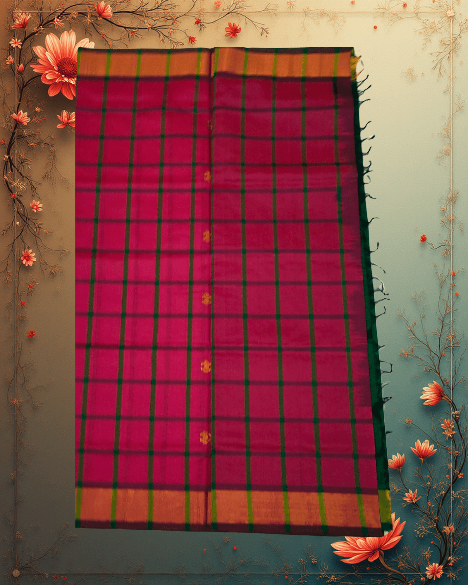 Regal Burgundy & Forest Green: Half Pattu Saree with Gadi Buttah | Wedding Collection - Image 4