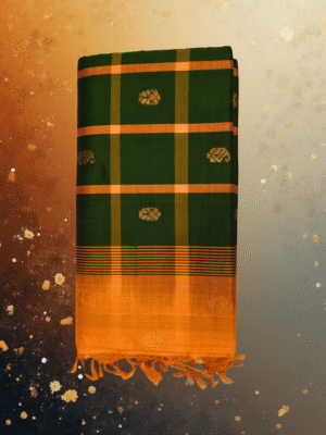 Elegant Half Pattu Green & Orange Gadi Buttah Saree