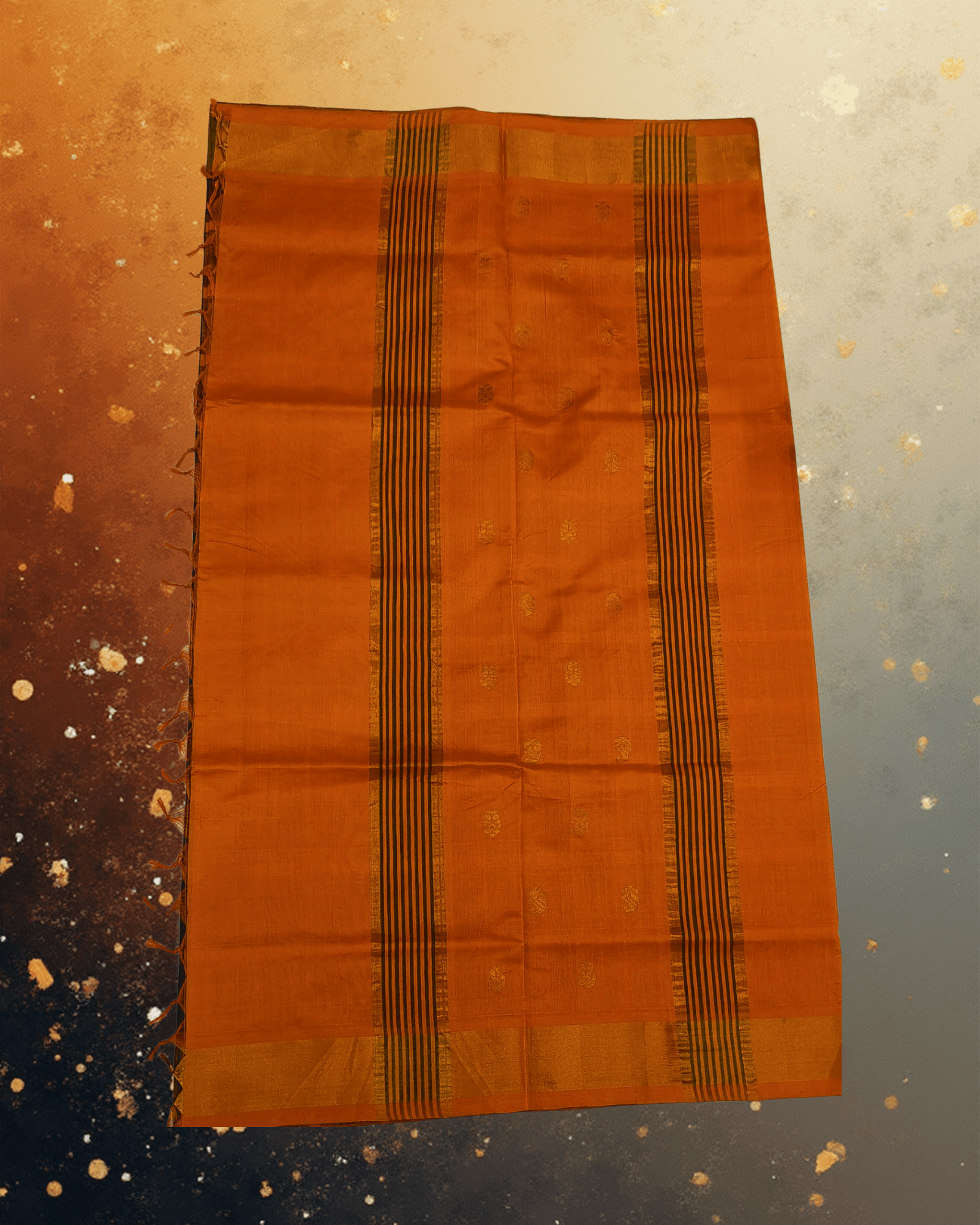 Elegant Half Pattu Green & Orange Gadi Buttah Saree - Image 2