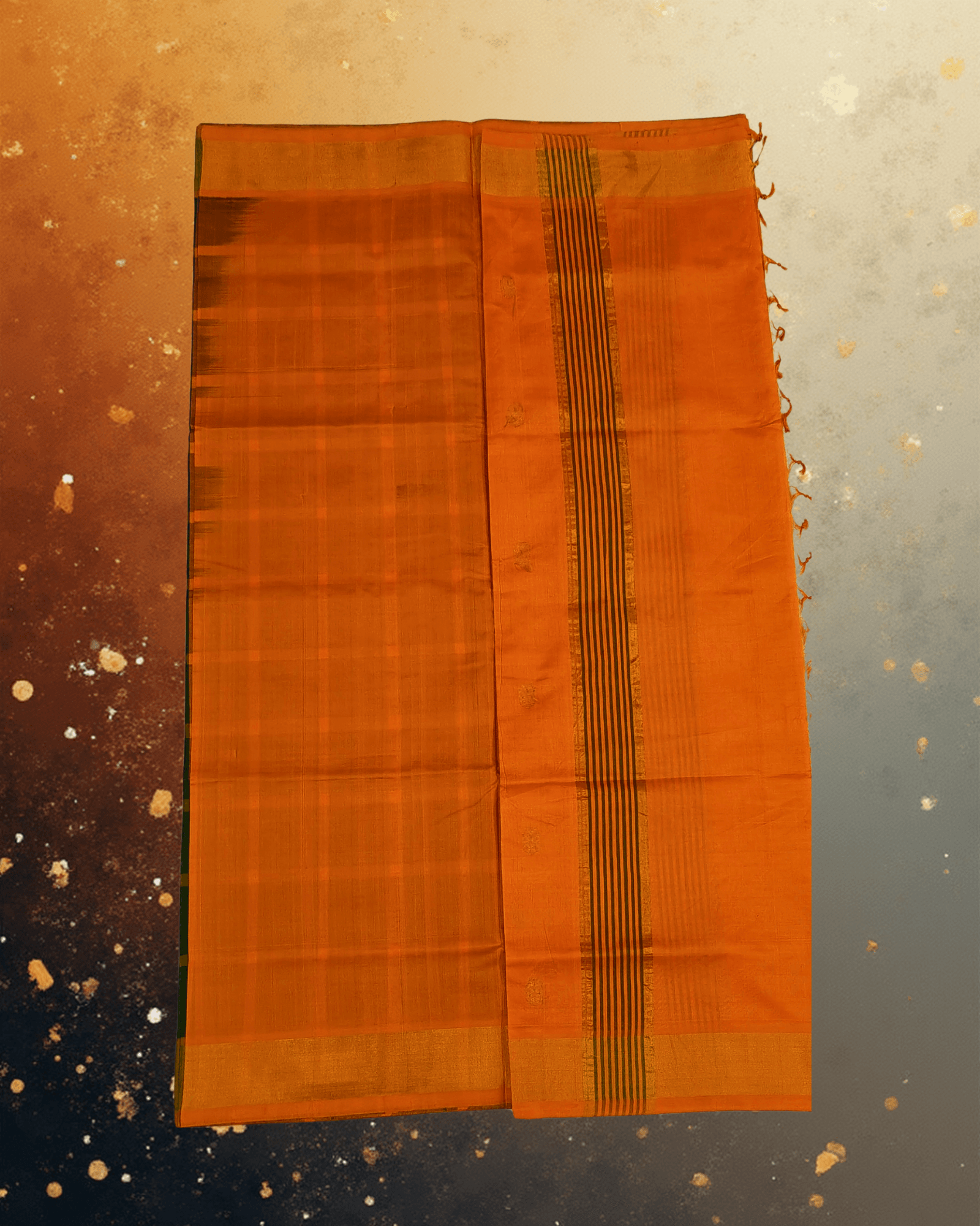 Elegant Half Pattu Green & Orange Gadi Buttah Saree - Image 3