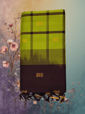 Earthy Half Pattu Parrot Green & Brown Gadi Buttah Saree