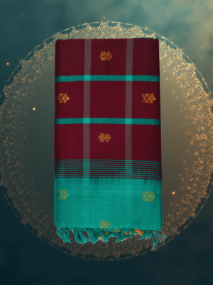 Vintage Maroon & Teal: Half Pattu Saree with Gadi Buttah | The Heritage Edit