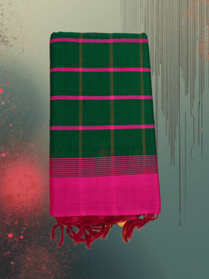 Electric Green & Pink: Half Pattu Gadi Saree | Celebration Wear
