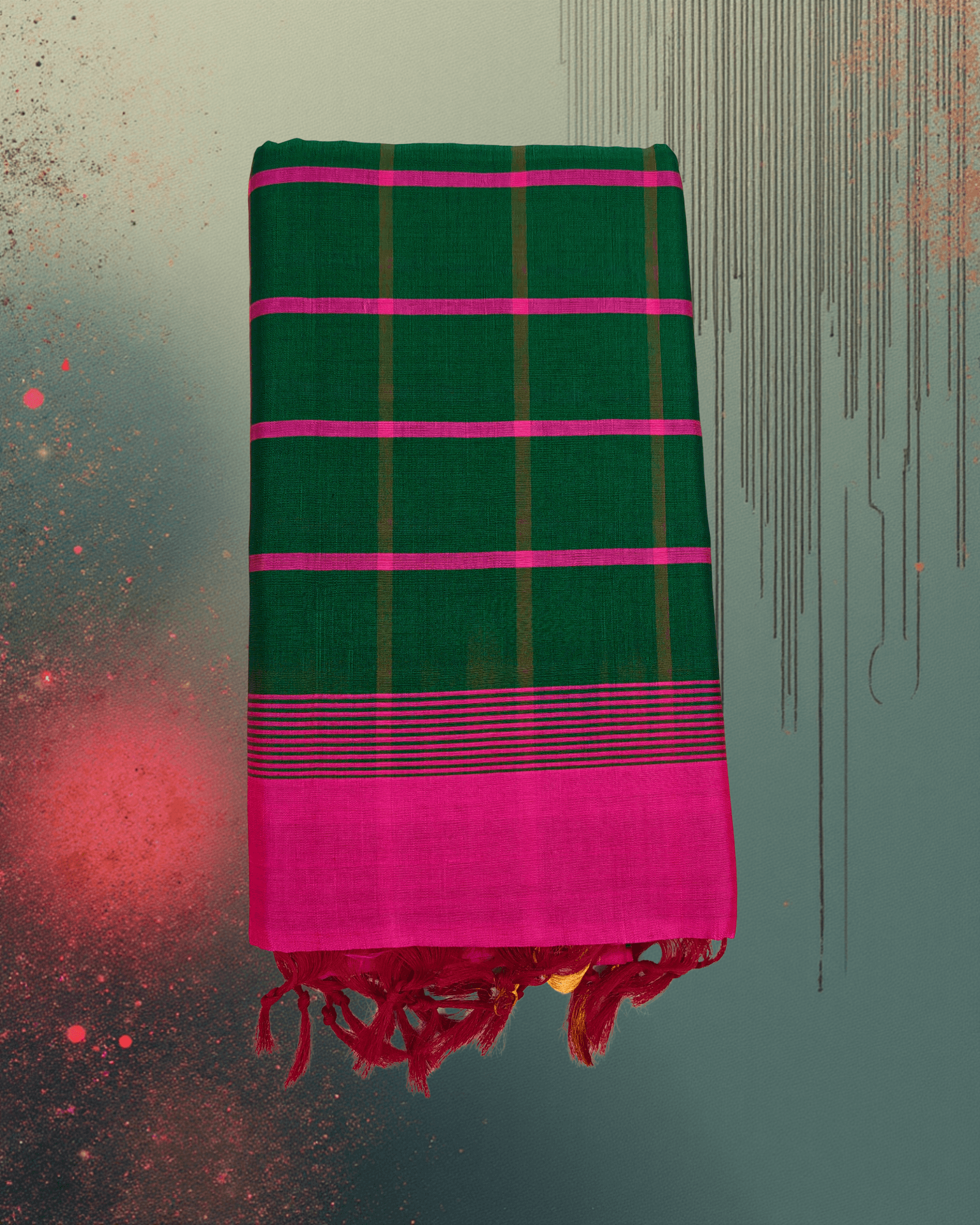 Electric Green & Pink: Half Pattu Gadi Saree | Celebration Wear