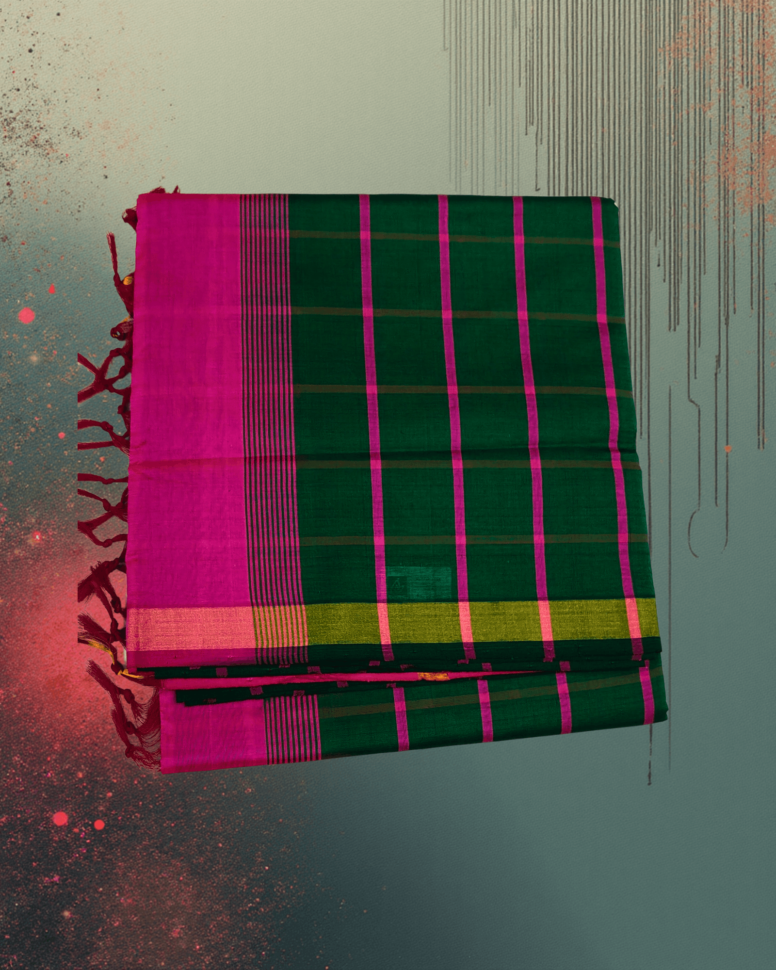 Electric Green & Pink: Half Pattu Gadi Saree | Celebration Wear - Image 3