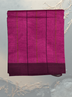 Lustrous Rani Pink Art Silk Saree with Black & Gold Vertical Stripes