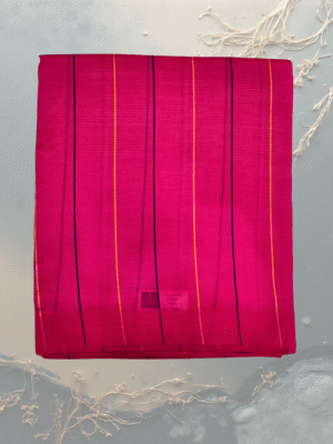 Art Silk Saree: Rani Pink with Vertical Stripes & Dark Brown Border
