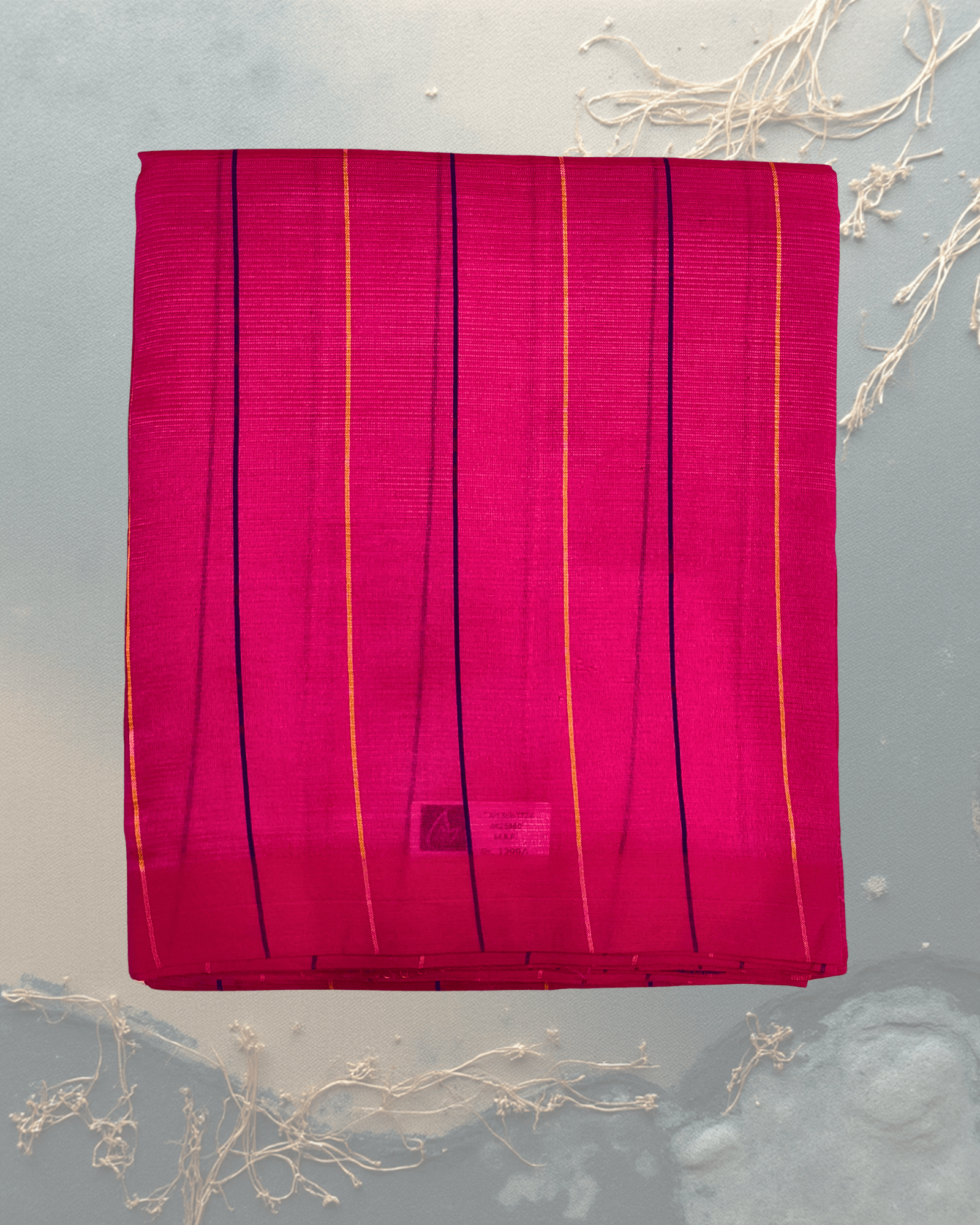 Art Silk Saree: Rani Pink with Vertical Stripes & Dark Brown Border
