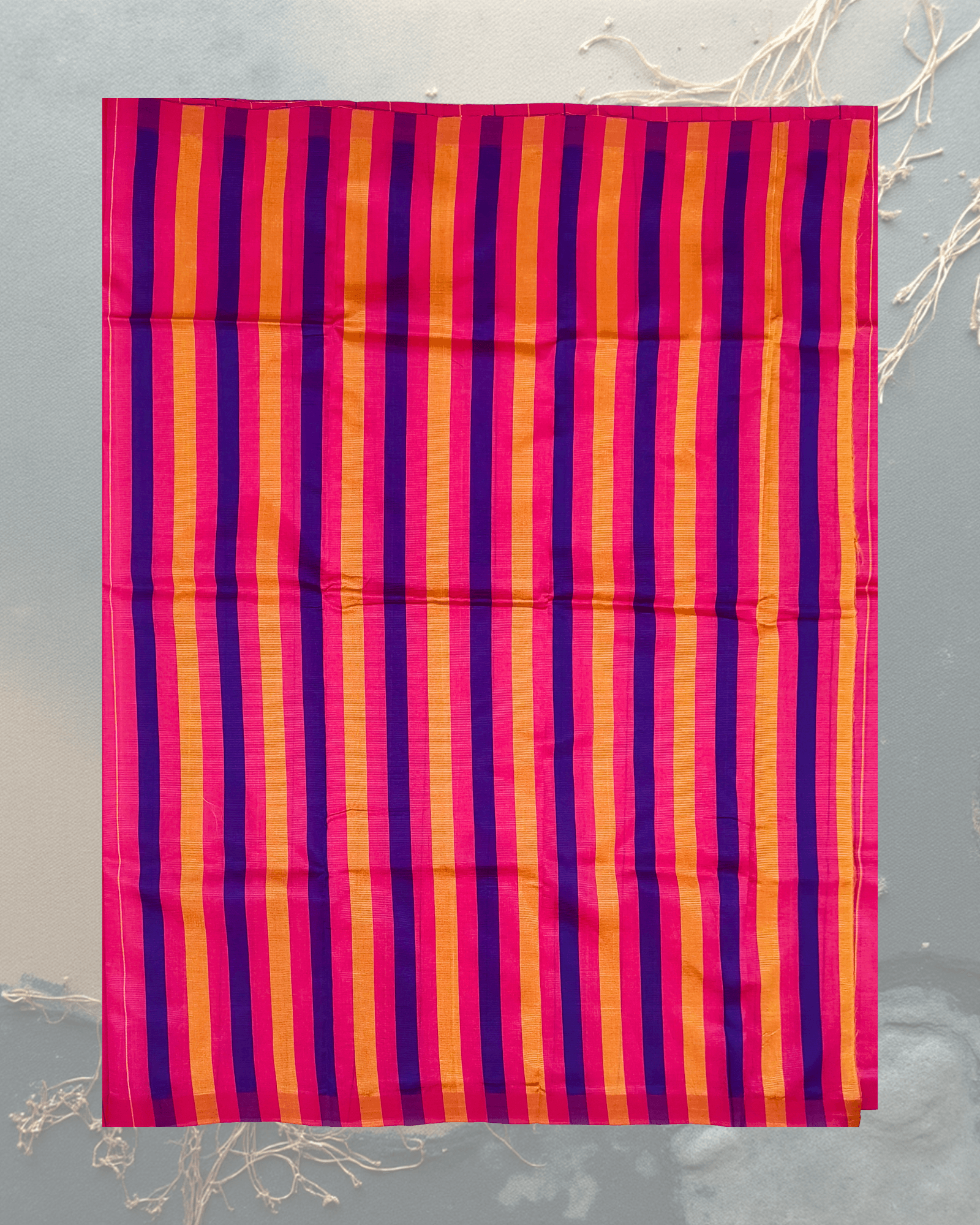 Art Silk Saree: Rani Pink with Vertical Stripes & Dark Brown Border - Image 5