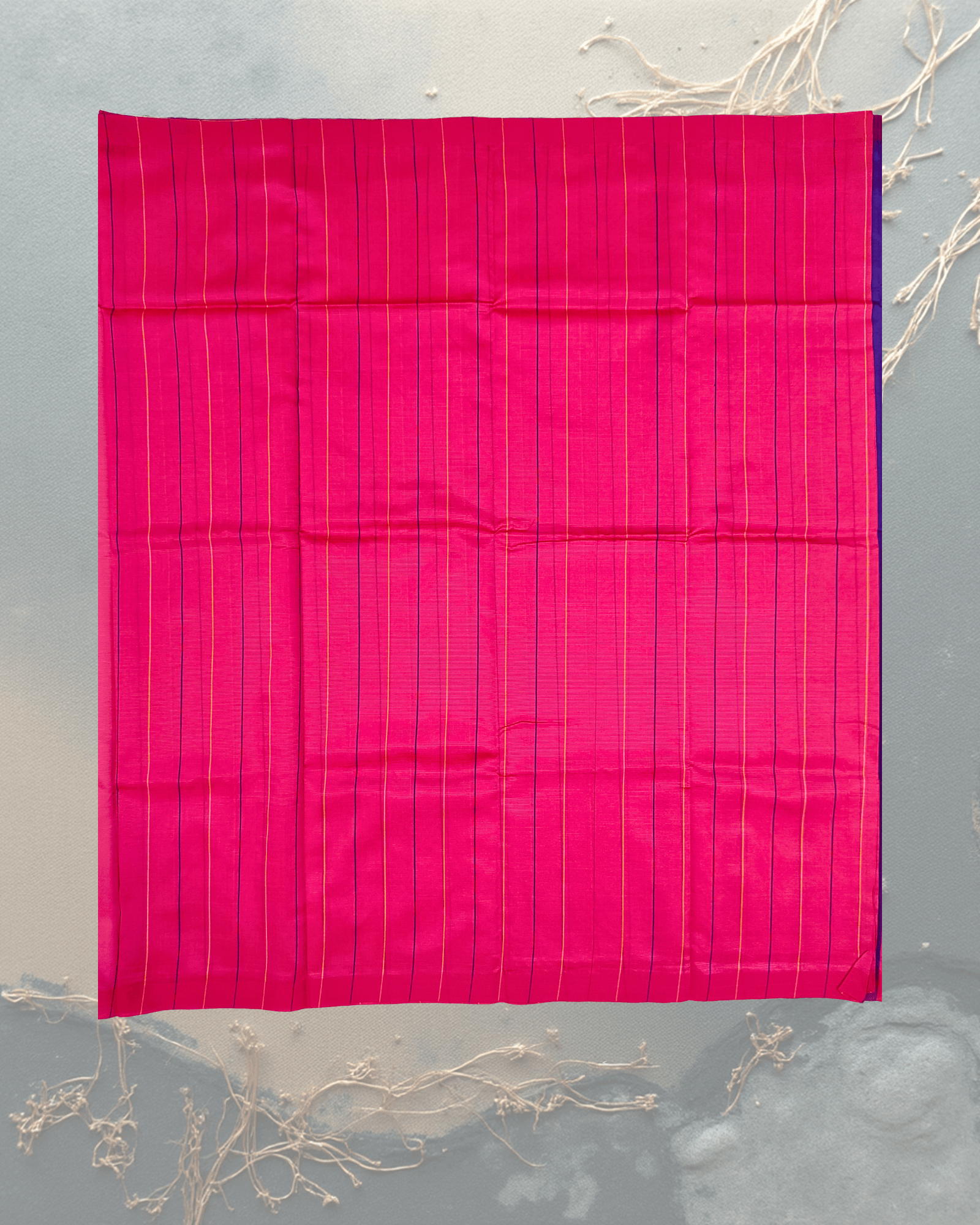 Art Silk Saree: Rani Pink with Vertical Stripes & Dark Brown Border - Image 3