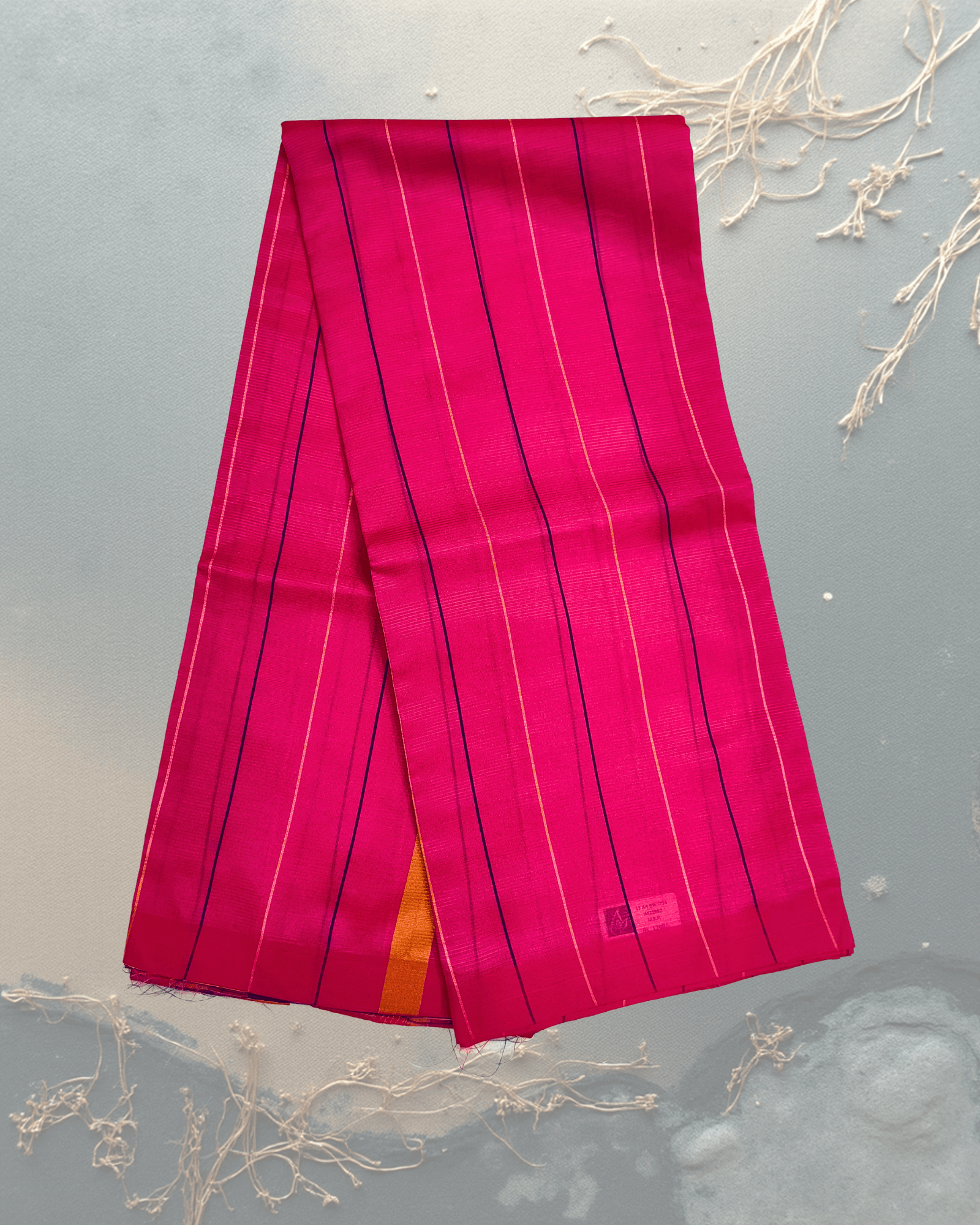 Art Silk Saree: Rani Pink with Vertical Stripes & Dark Brown Border - Image 2