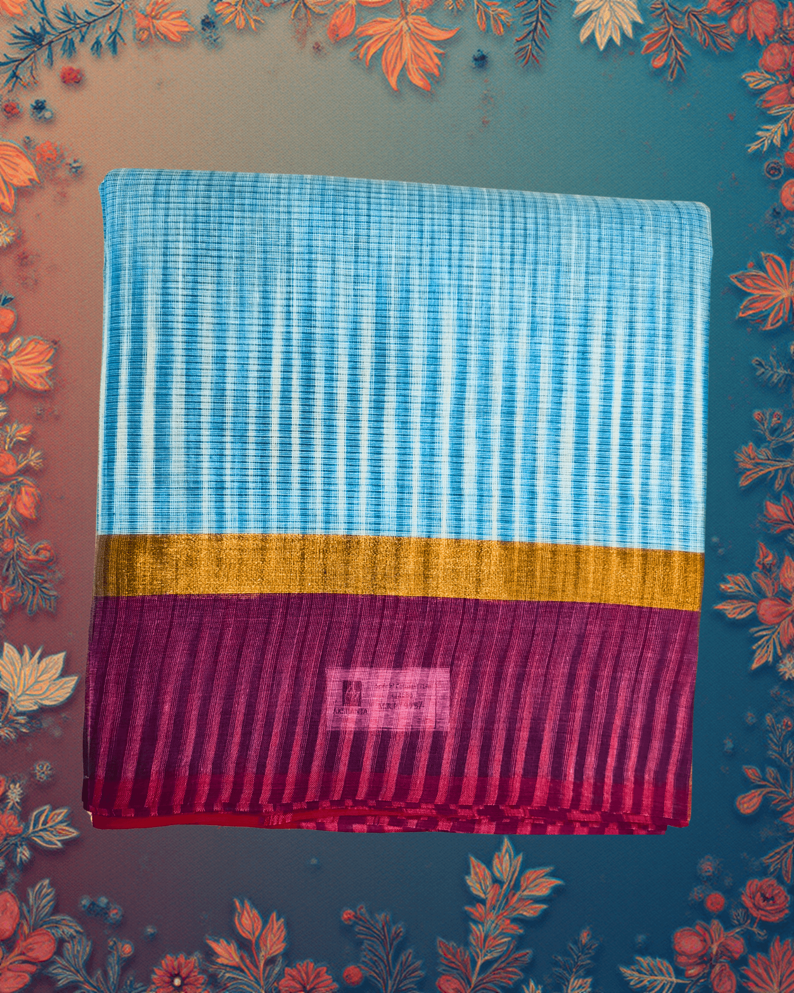 Handloom Cotton Saree ? Ice Blue Ikat?Effect Pallu with Blush?Pink Body, Fuchsia Border and Antique?Gold Edge.