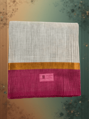 Pure Handloom Cotton Saree: Subtle Grey & White Stripes with Bold Magenta Border