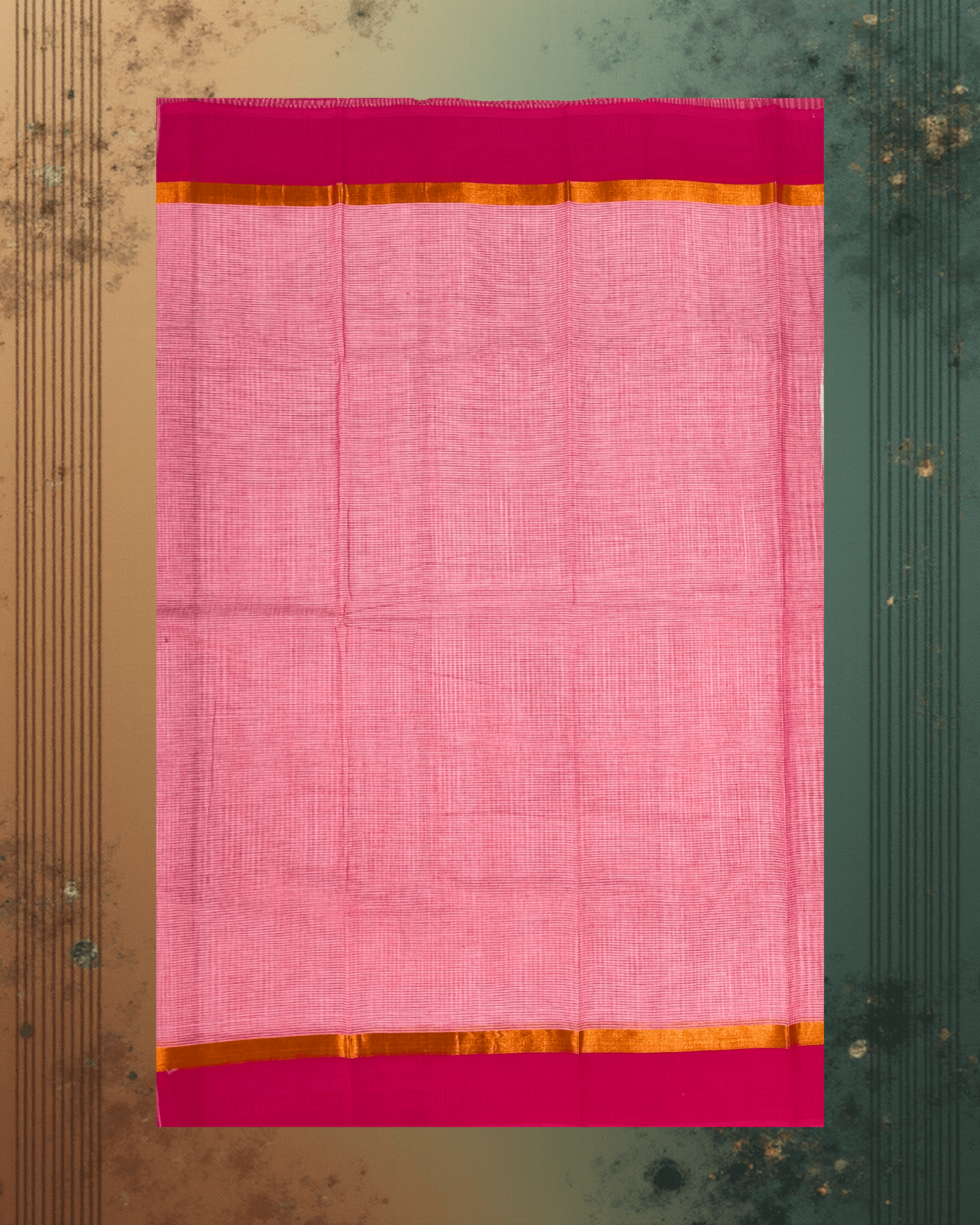 Pure Handloom Cotton Saree: Subtle Grey & White Stripes with Bold Magenta Border - Image 4