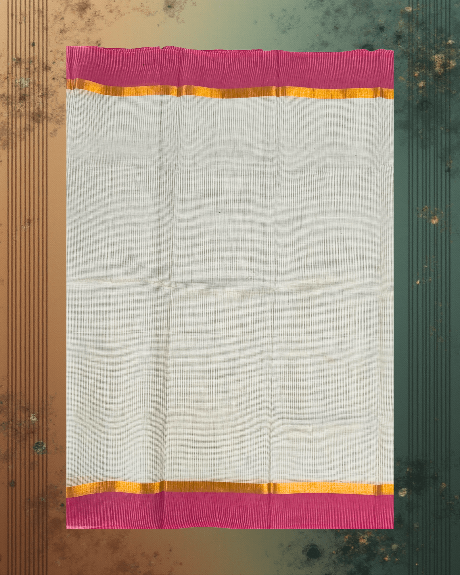 Pure Handloom Cotton Saree: Subtle Grey & White Stripes with Bold Magenta Border - Image 3