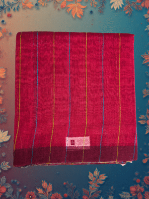 Handloom Cotton Saree ? Rose Pink Body with Pastel Pinstripes, Multicolour Striped Pallu & Wine Border
