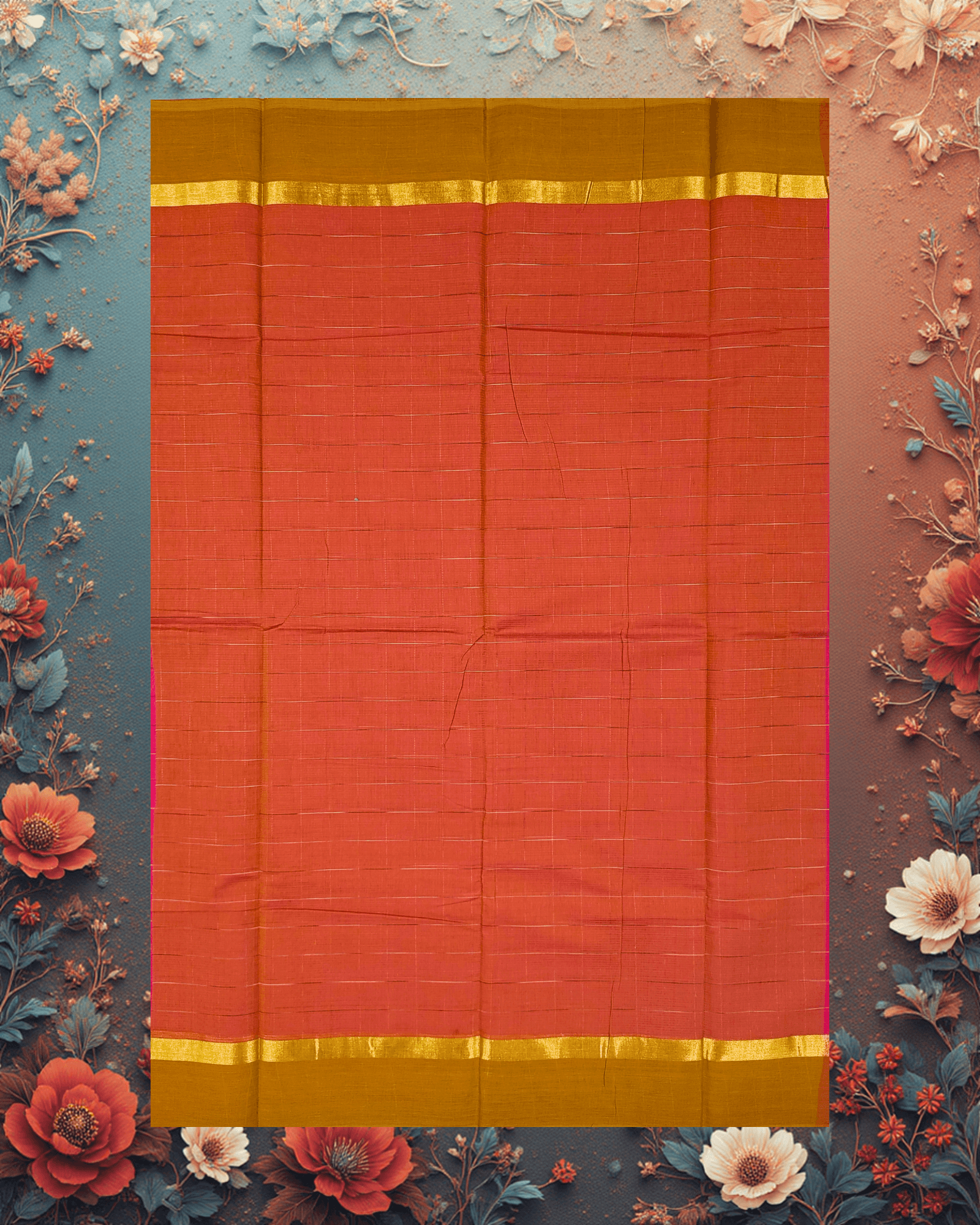 Pure Handloom Cotton Saree: Hot Pink with Silver Grid Checks & Brown Border - Image 5