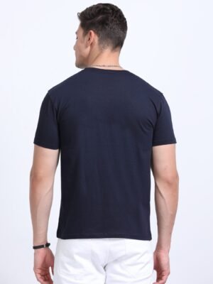BIOWASH Men?s 100% Cotton Round Neck T-Shirt ? Ultra Soft Single Jersey | 180 GSM | Premium Quality - Navy Blue, XL