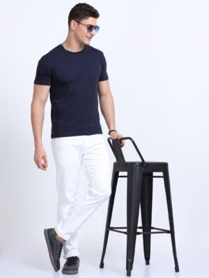 BIOWASH Men?s 100% Cotton Round Neck T-Shirt ? Ultra Soft Single Jersey | 180 GSM | Premium Quality - Navy Blue, M