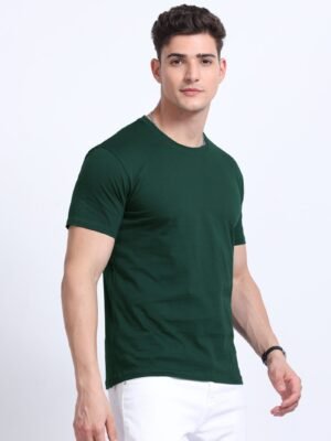 BIOWASH Men?s 100% Cotton Round Neck T-Shirt ? Ultra Soft Single Jersey | 180 GSM | Premium Quality - Bottle Green, L