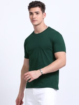 BIOWASH Men?s 100% Cotton Round Neck T-Shirt ? Ultra Soft Single Jersey | 180 GSM | Premium Quality - Bottle Green, XL