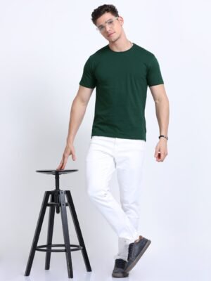 BIOWASH Men?s 100% Cotton Round Neck T-Shirt ? Ultra Soft Single Jersey | 180 GSM | Premium Quality - Bottle Green, S