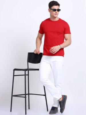 BIOWASH Men?s 100% Cotton Round Neck T-Shirt ? Ultra Soft Single Jersey | 180 GSM | Premium Quality - Red, S