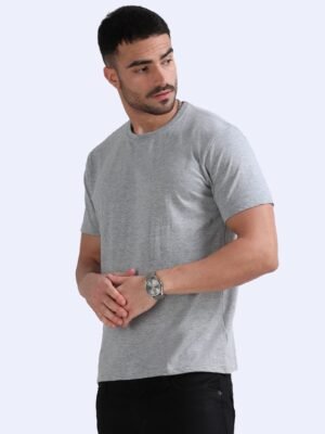 BIOWASH Men?s 100% Cotton Round Neck T-Shirt ? Ultra Soft Single Jersey | 180 GSM | Premium Quality - Grey Melenge, M