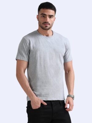 BIOWASH Men?s 100% Cotton Round Neck T-Shirt ? Ultra Soft Single Jersey | 180 GSM | Premium Quality - Grey Melenge, XL