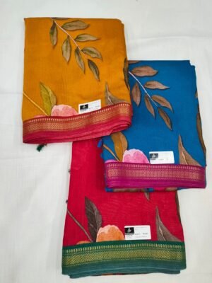 Ruby Silk Digital Print Saree with Elegant Floral Motifs - Teal Blue