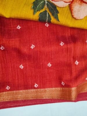 Ruby Silk Digital Print Saree with Elegant Floral Motifs - Mustard Yellow