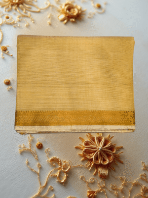 Patur Handlooms Pure Cotton Saree: Stub Textured Body with Golden Zari Border-Golden-Tan
