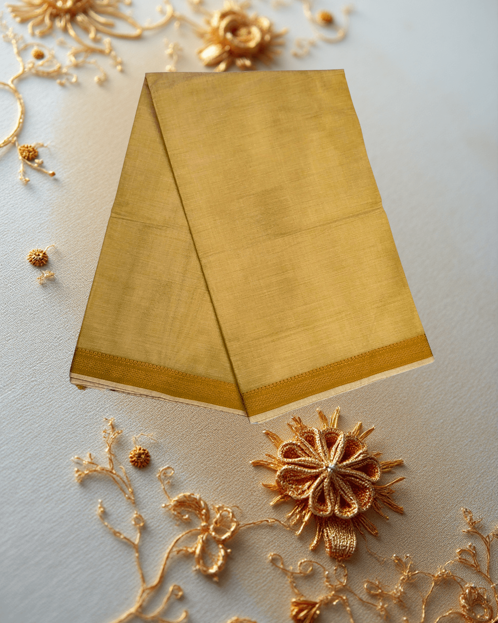 Patur Handlooms Pure Cotton Saree: Stub Textured Body with Golden Zari Border-Golden-Tan - Image 4