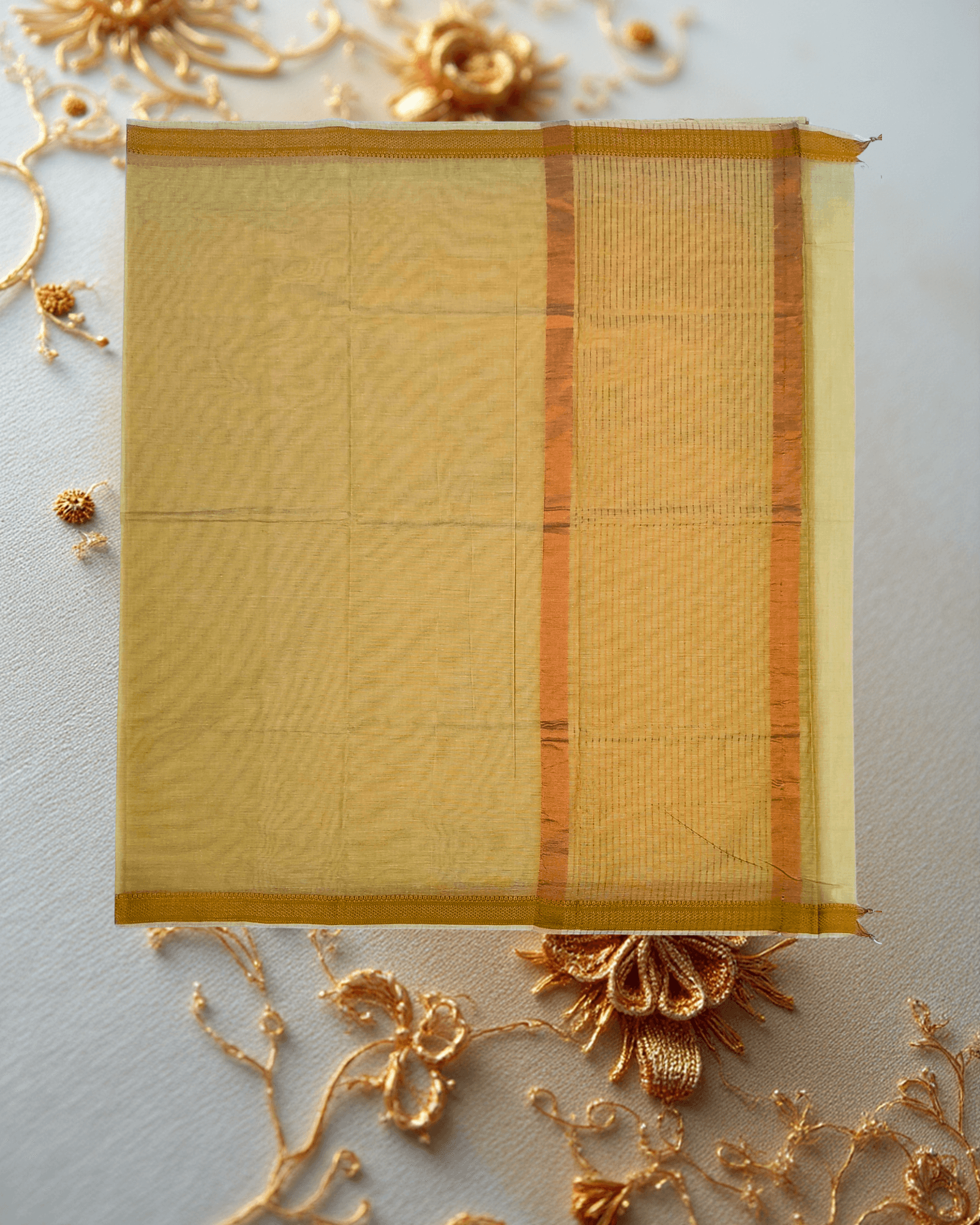 Patur Handlooms Pure Cotton Saree: Stub Textured Body with Golden Zari Border-Golden-Tan - Image 3