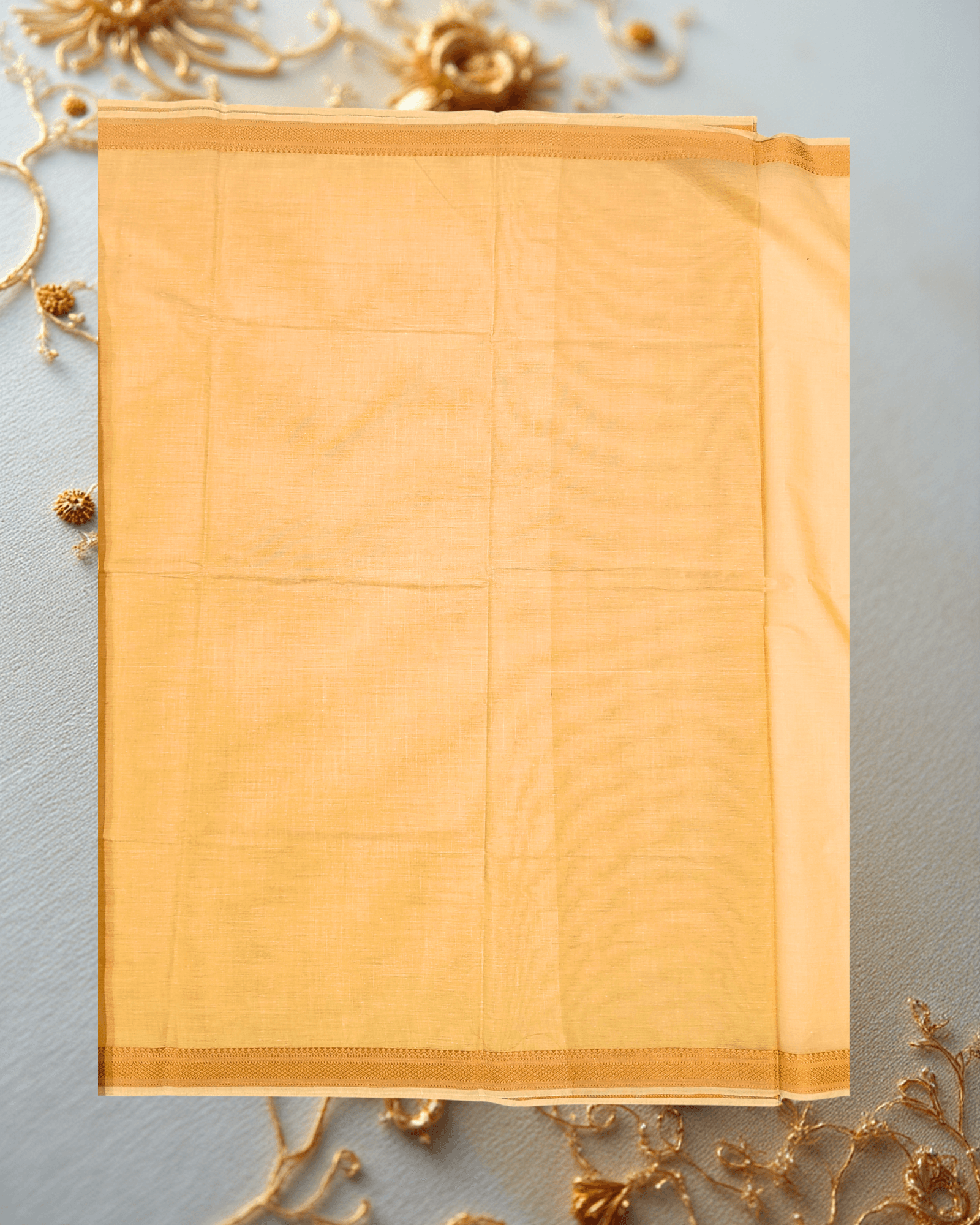 Patur Handlooms Pure Cotton Saree: Stub Textured Body with Golden Zari Border-Golden-Tan - Image 2