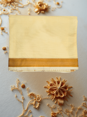 Patur Handlooms Pure Cotton Saree: Plain Body with Golden Zari Border-Soft Cream