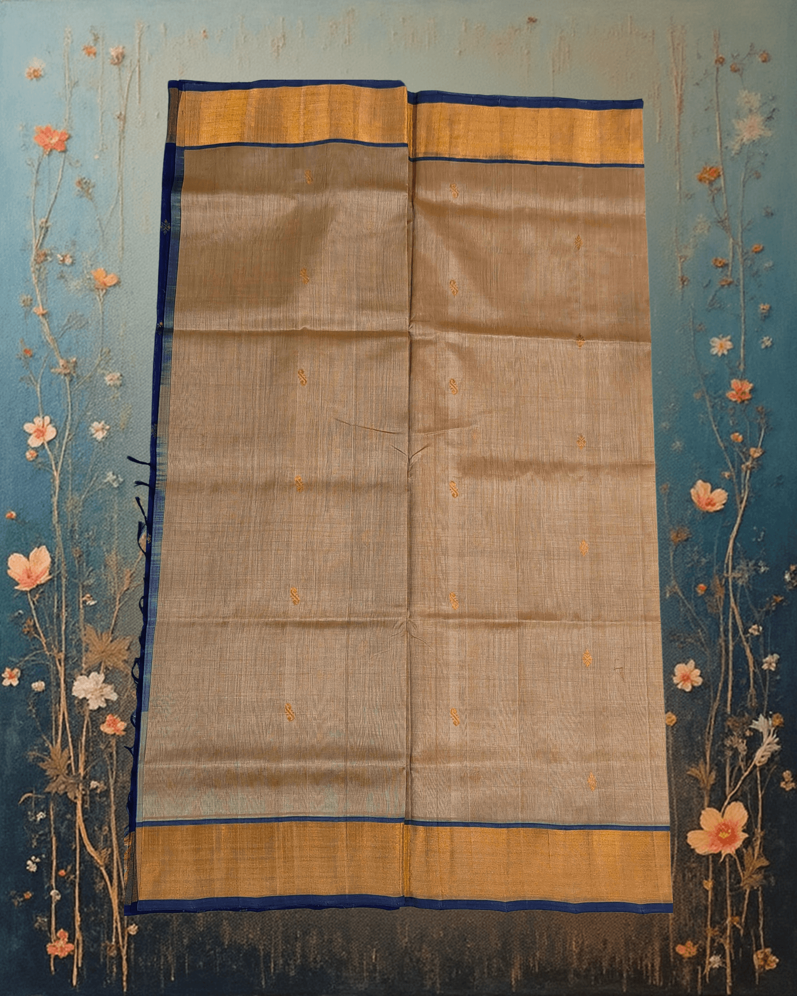 Rustic Elegance: Handloom Patur Pattu Saree in Cream & Navy | Authentic Weave - Image 4