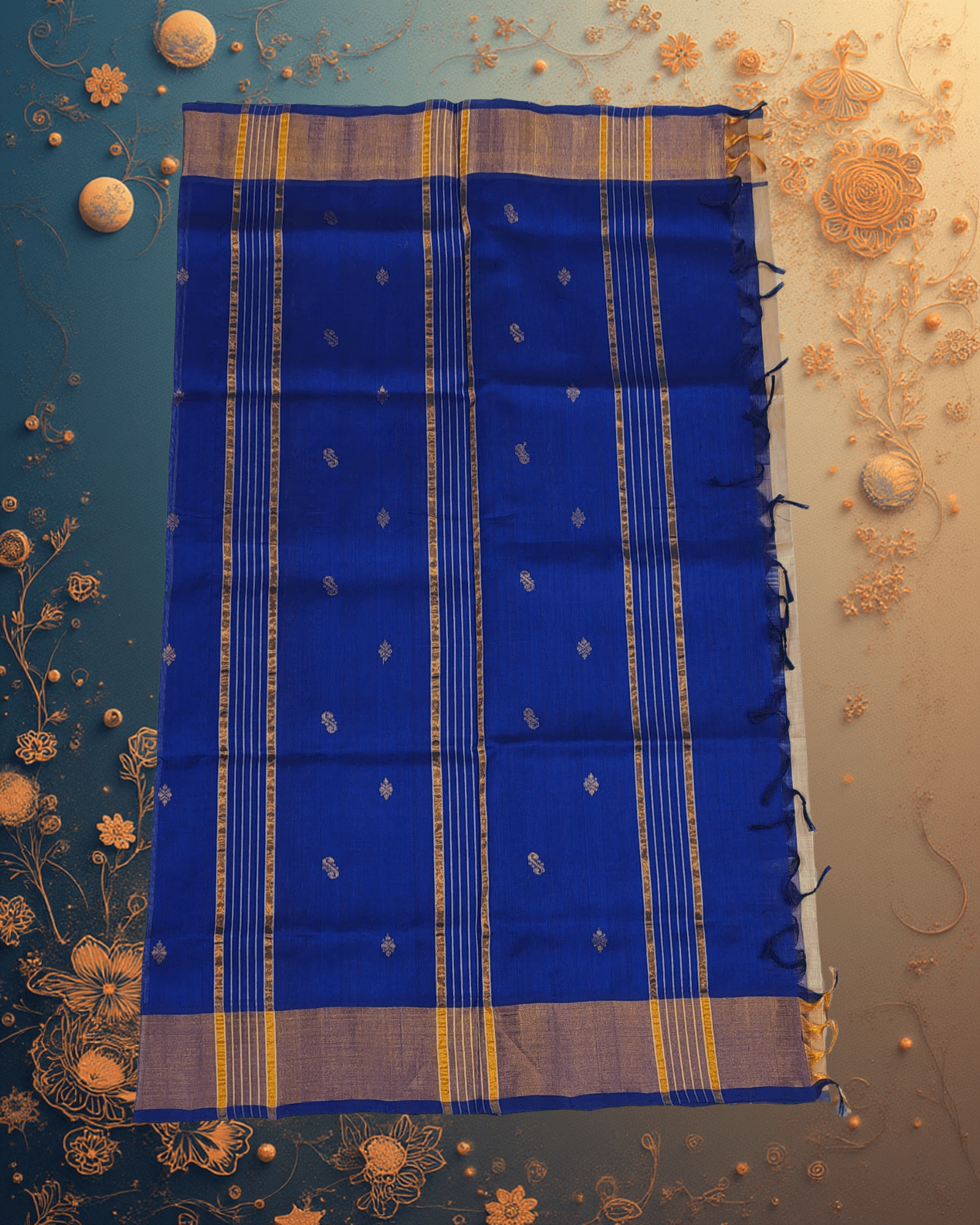 Rustic Elegance: Handloom Patur Pattu Saree in Cream & Navy | Authentic Weave - Image 3