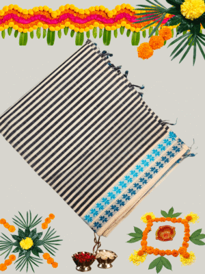 Premium Handloom Cotton Saree with Woven Checks/Stripes and Contrast Border