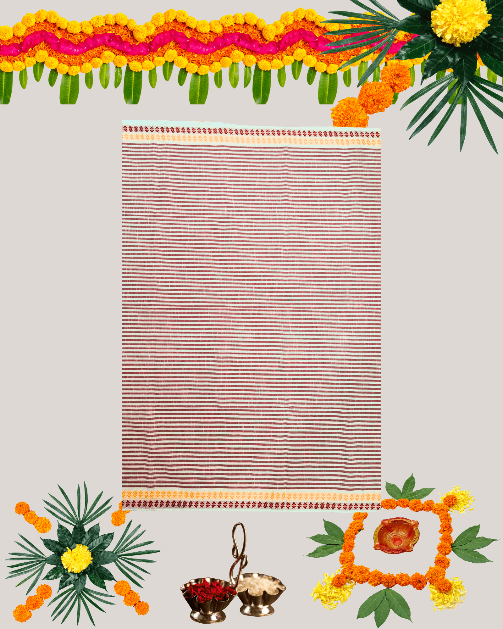 Premium Handloom Cotton Saree with Woven Checks/Stripes and Contrast Border - Image 3