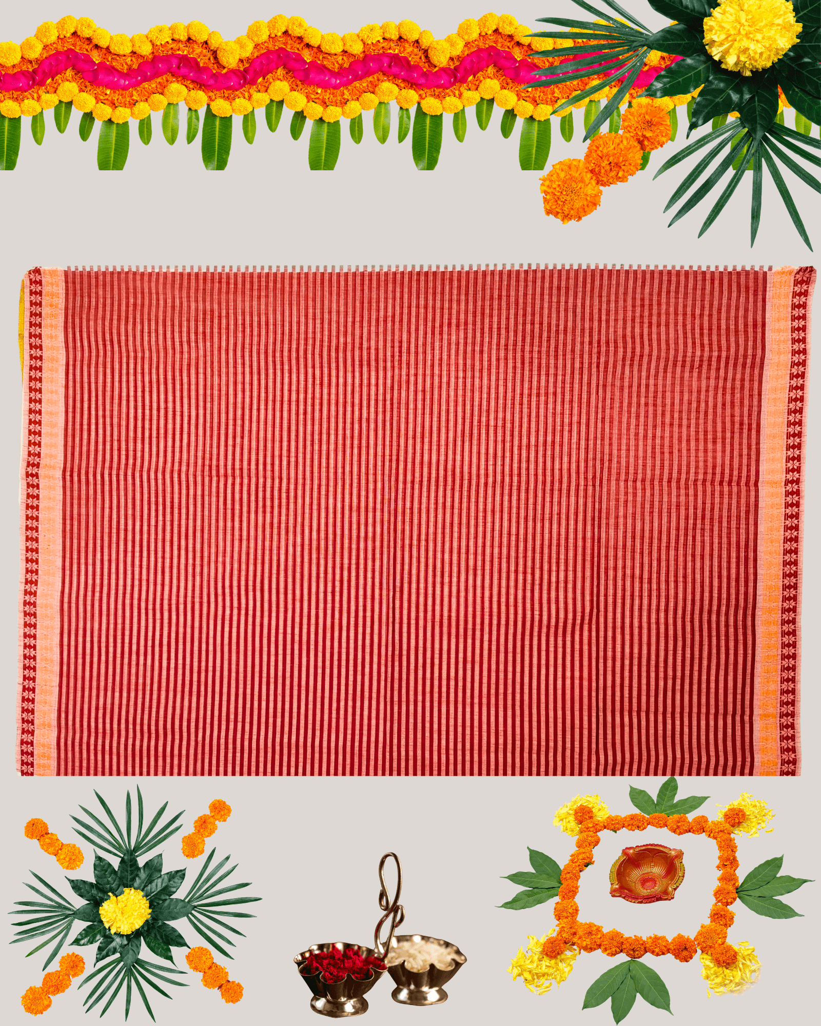 Premium Handloom Cotton Saree with Woven Checks/Stripes and Contrast Border - Image 4