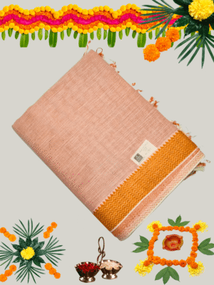 Premium Handloom Cotton Saree with Woven Checks/Stripes and Contrast Border